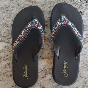 FitFlop Black Sandals with Multicolor Embellishments